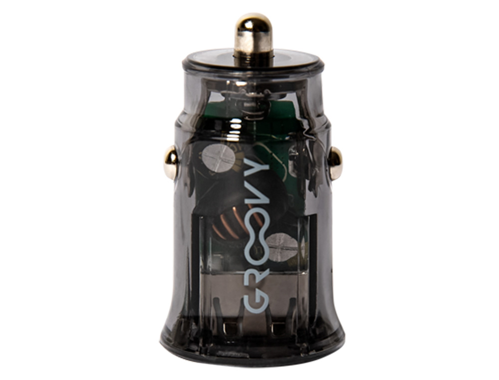 CARGADOR DE COCHE GROOVY USB+TIPO C 3.4A GRIS OSCURO TRANSPARENTE