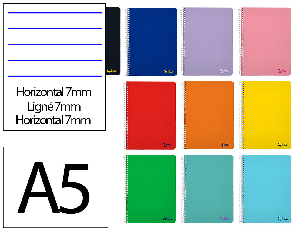 CUADERNO ESPIRAL LIDERPAPEL A5 MICRO SMART TAPA BLANDA 80H 75GR HORIZONTAL 7MM DOBLE MARGEN 6 TALADROS COLORES