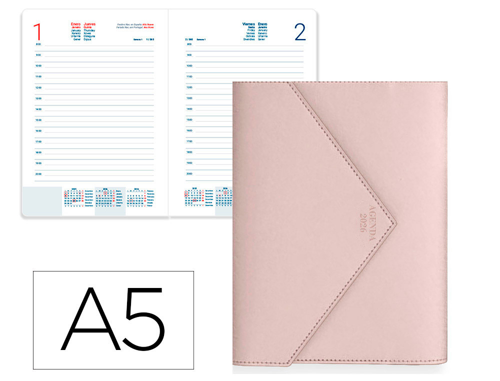 AGENDA ENCUADERNADA LIDERPAPEL PSARA A5 2026 DIA PAGINA GRIS PAPEL 70 GR FSC