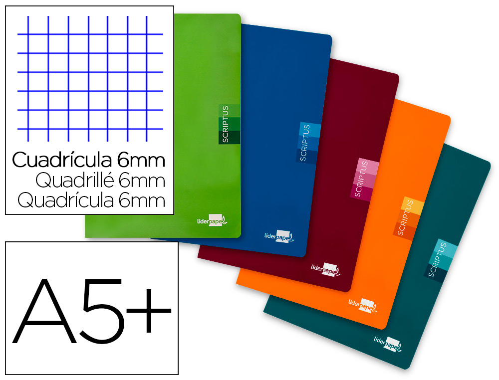 LIBRETA LIDERPAPEL SCRIPTUS A5 48 HOJAS 90GR CUADRO 6MM CON MARGEN