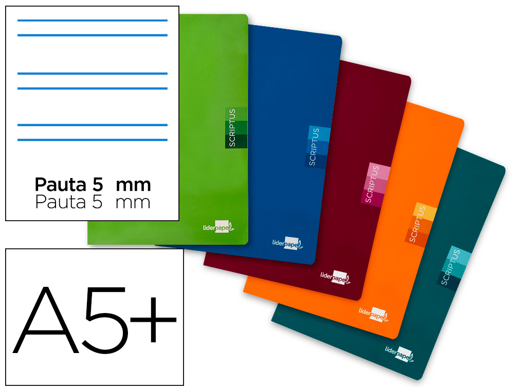 LIBRETA LIDERPAPEL SCRIPTUS A5+ PLUS 48 HOJAS 90G/M2 RAYADO MONTESSORI 5MM CON MARGEN COLORES SURTIDOS