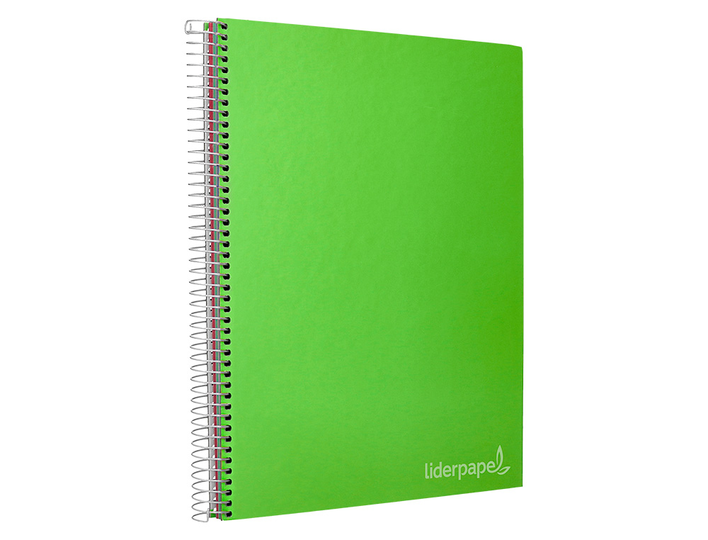 CUADERNO ESPIRAL LIDERPAPEL A4 MICRO JOLLY TAPA FORRADA 140H 75GR CUADRO 5MM 5 BANDAS 4 TALADROS COLOR VERDE