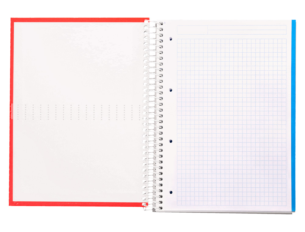 CUADERNO ESPIRAL LIDERPAPEL A4 MICRO CRAFTY TAPA FORRADA 120H 90 GR CUADRO 5MM 5 BANDAS 4 COLORES COLOR ROJO