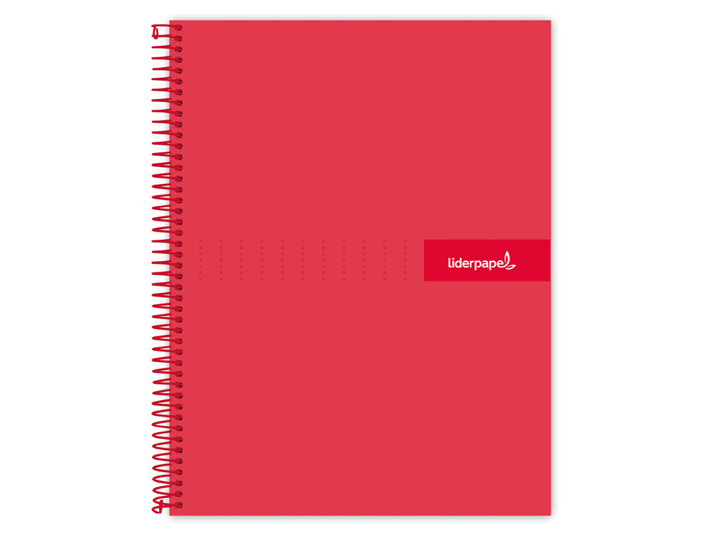 CUADERNO ESPIRAL LIDERPAPEL A4 MICRO CRAFTY TAPA FORRADA 120H 90 GR CUADRO 5MM 5 BANDAS 4 COLORES COLOR ROJO