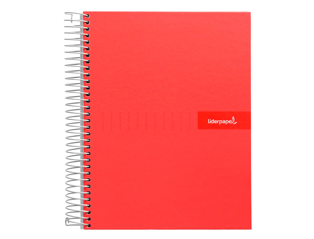 CUADERNO ESPIRAL LIDERPAPEL A4 MICRO CRAFTY TAPA FORRADA 120H 90 GR CUADRO 5MM 5 BANDAS 4 COLORES COLOR ROJO