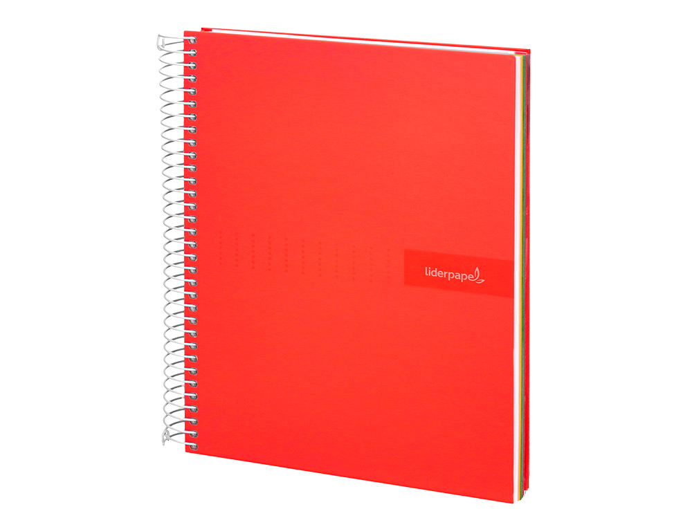 CUADERNO ESPIRAL LIDERPAPEL A4 MICRO CRAFTY TAPA FORRADA 120H 90 GR CUADRO 5MM 5 BANDAS 4 COLORES COLOR ROJO