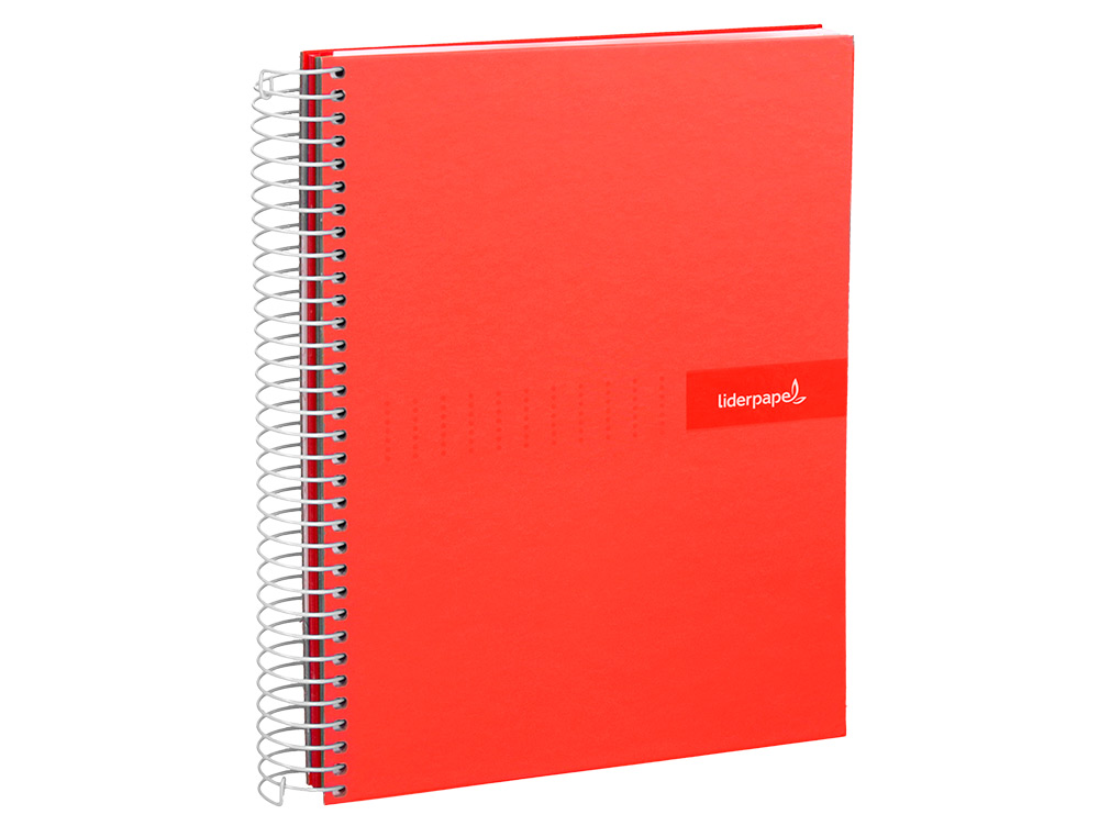CUADERNO ESPIRAL LIDERPAPEL A4 MICRO CRAFTY TAPA FORRADA 120H 90 GR CUADRO 5MM 5 BANDAS 4 COLORES COLOR ROJO