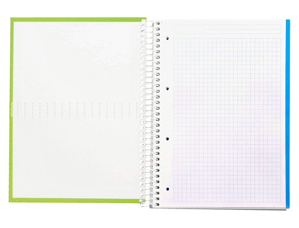CUADERNO ESPIRAL LIDERPAPEL A4 MICRO CRAFTY TAPA FORRADA 120H 90 GR CUADRO 5MM 5 BANDAS 4 COLORES COLOR VERDE