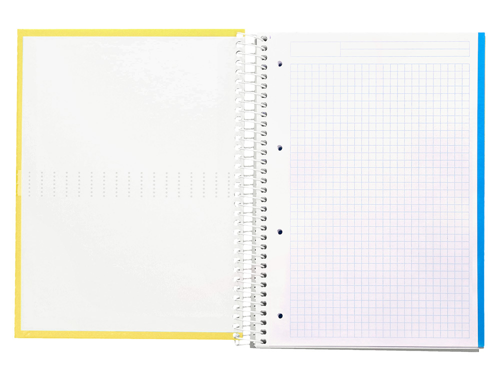 CUADERNO ESPIRAL LIDERPAPEL A4 MICRO CRAFTY TAPA FORRADA 120H 90GR CUADRO 5MM 5 BANDAS 4 TALADROS COLOR AMARILLO