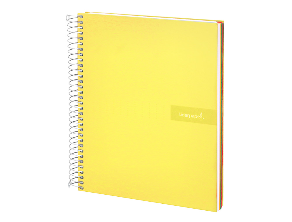 CUADERNO ESPIRAL LIDERPAPEL A4 MICRO CRAFTY TAPA FORRADA 120H 90GR CUADRO 5MM 5 BANDAS 4 TALADROS COLOR AMARILLO