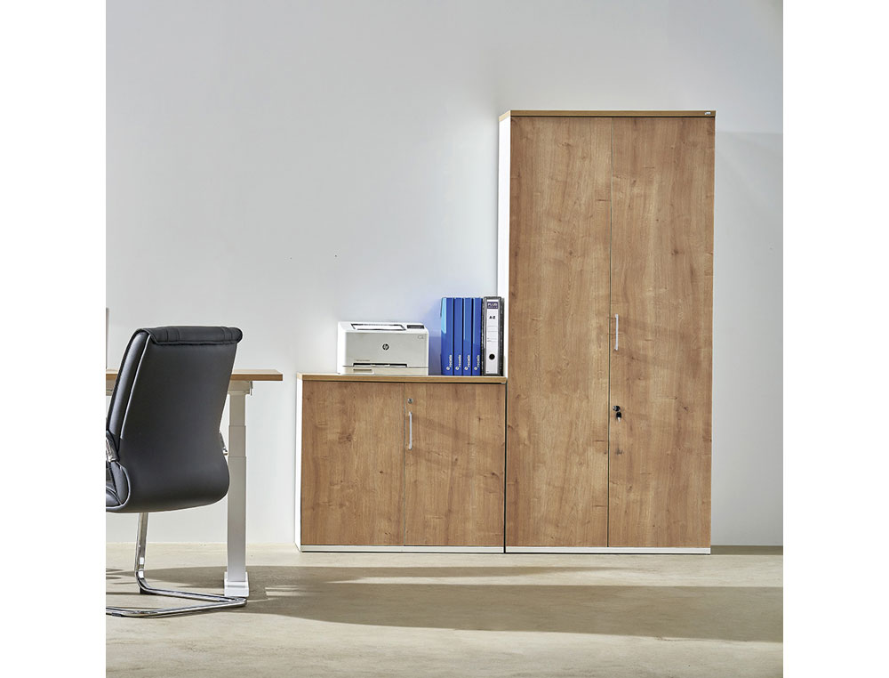 ARMARIO ROCADA CON CUATRO ESTANTES Y DOS PUERTAS INFERIORES SERIE STORE 195X90X45 CM ACABADO GRIS/GRIS