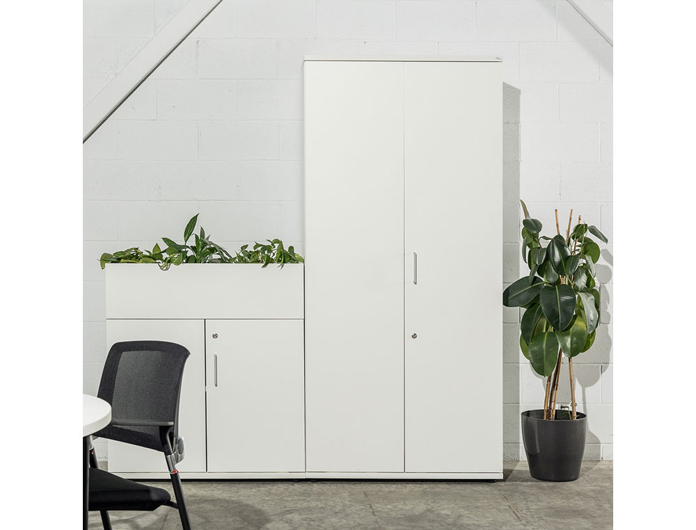 ARMARIO ROCADA CON CUATRO ESTANTES Y DOS PUERTAS INFERIORES SERIE STORE 195X90X45 CM ACABADO GRIS/GRIS