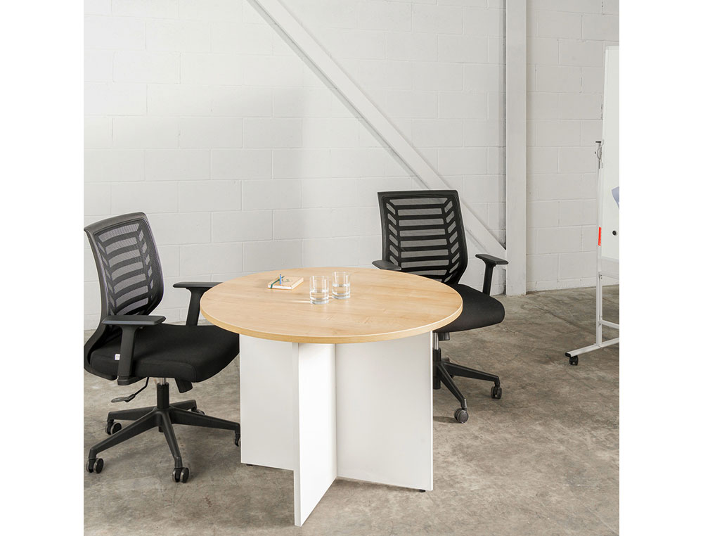 MESA DE REUNION ROCADA MEETING 3005AN02V24 ESTRUCTURA MADERA GRIS EN ASPAS TABLERO GRIS 100 CM DIAMETRO