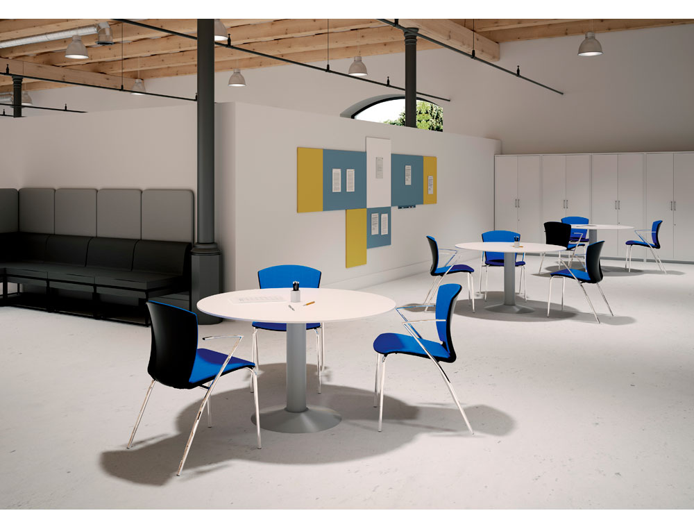 MESA DE REUNION ROCADA MEETING 3006AT04 ESTRUCTURA COLUMNA ACERO GRIS TABLERO MADERA BLANCO 120 CM DIAMETRO