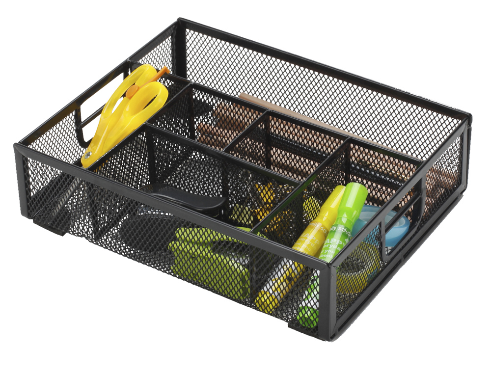 ORGANIZADOR SOBREMESA Q-CONNECT KF17291 BANDEJA METALICA REJILLA NEGRA CON 6 DEPARTAMENTOS 235X183X65 MM