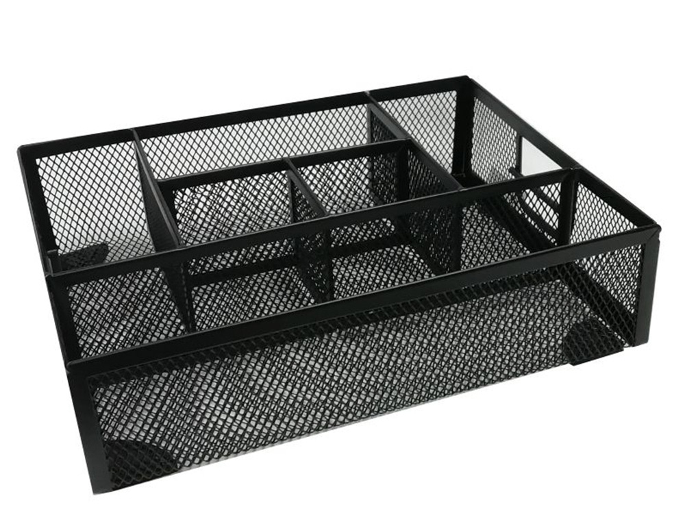 ORGANIZADOR SOBREMESA Q-CONNECT KF17291 BANDEJA METALICA REJILLA NEGRA CON 6 DEPARTAMENTOS 235X183X65 MM