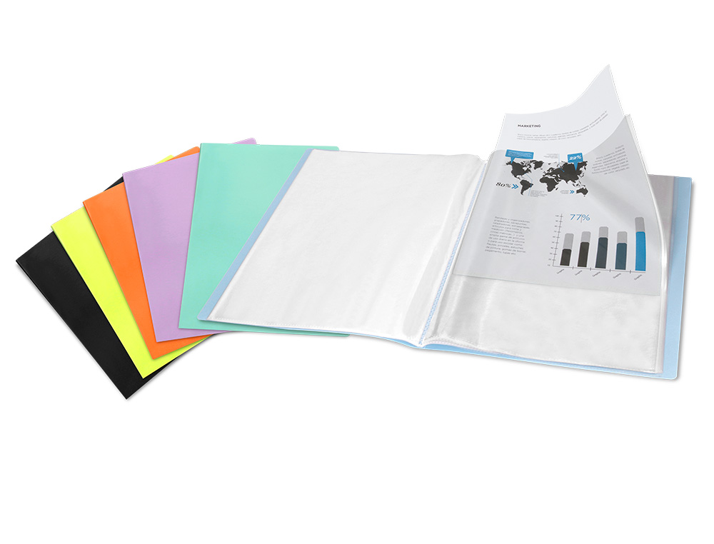 CARPETA LIDERPAPEL ESCAPARATE 80 FUNDAS POLIPROPILENO DIN A4 NARANJA FLUOR OPACO