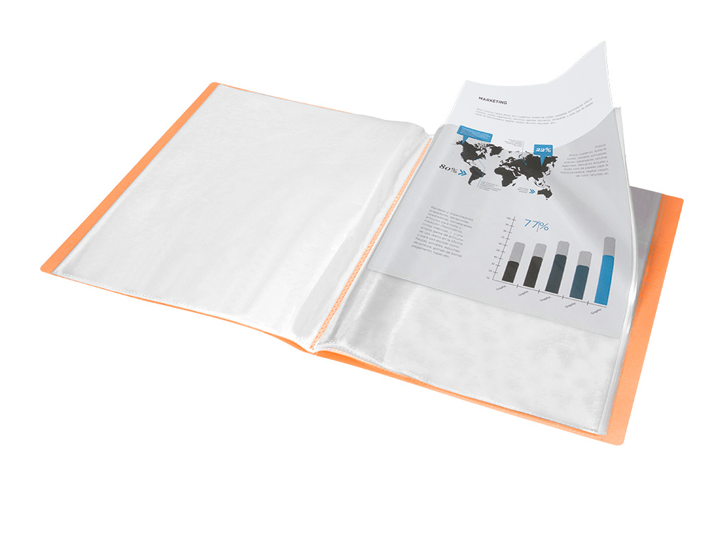 CARPETA LIDERPAPEL ESCAPARATE 80 FUNDAS POLIPROPILENO DIN A4 NARANJA FLUOR OPACO