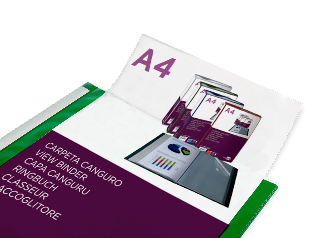 CARPETA LIDERPAPEL 10 FUNDAS CANGURO PP DIN A4 VERDE TRANSLUCIDO PORTADA Y LOMO PERSONALIZABLE
