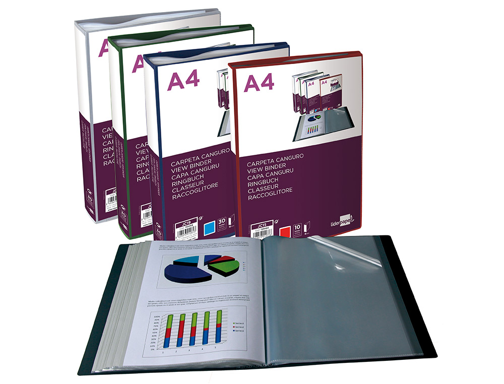 CARPETA LIDERPAPEL 10 FUNDAS CANGURO PP DIN A4 VERDE TRANSLUCIDO PORTADA Y LOMO PERSONALIZABLE