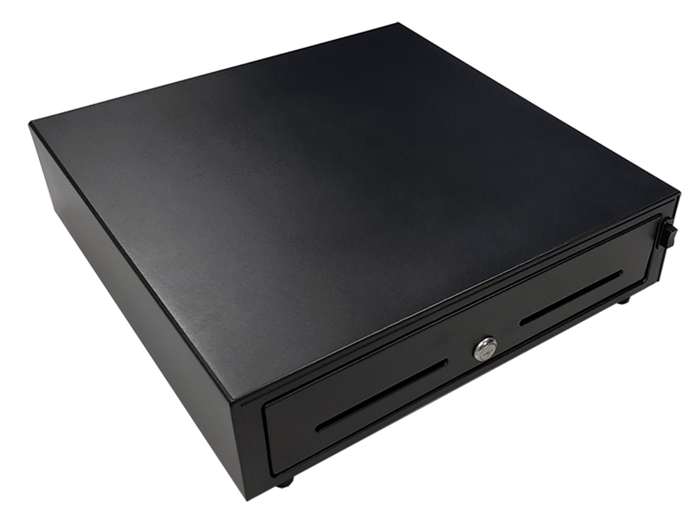 CAJON PORTAMONEDAS 8 MONEDEROS 4 BILLETEROS APERTURA MANUAL Y LLAVE COLOR NEGRO 410X415X110 MM