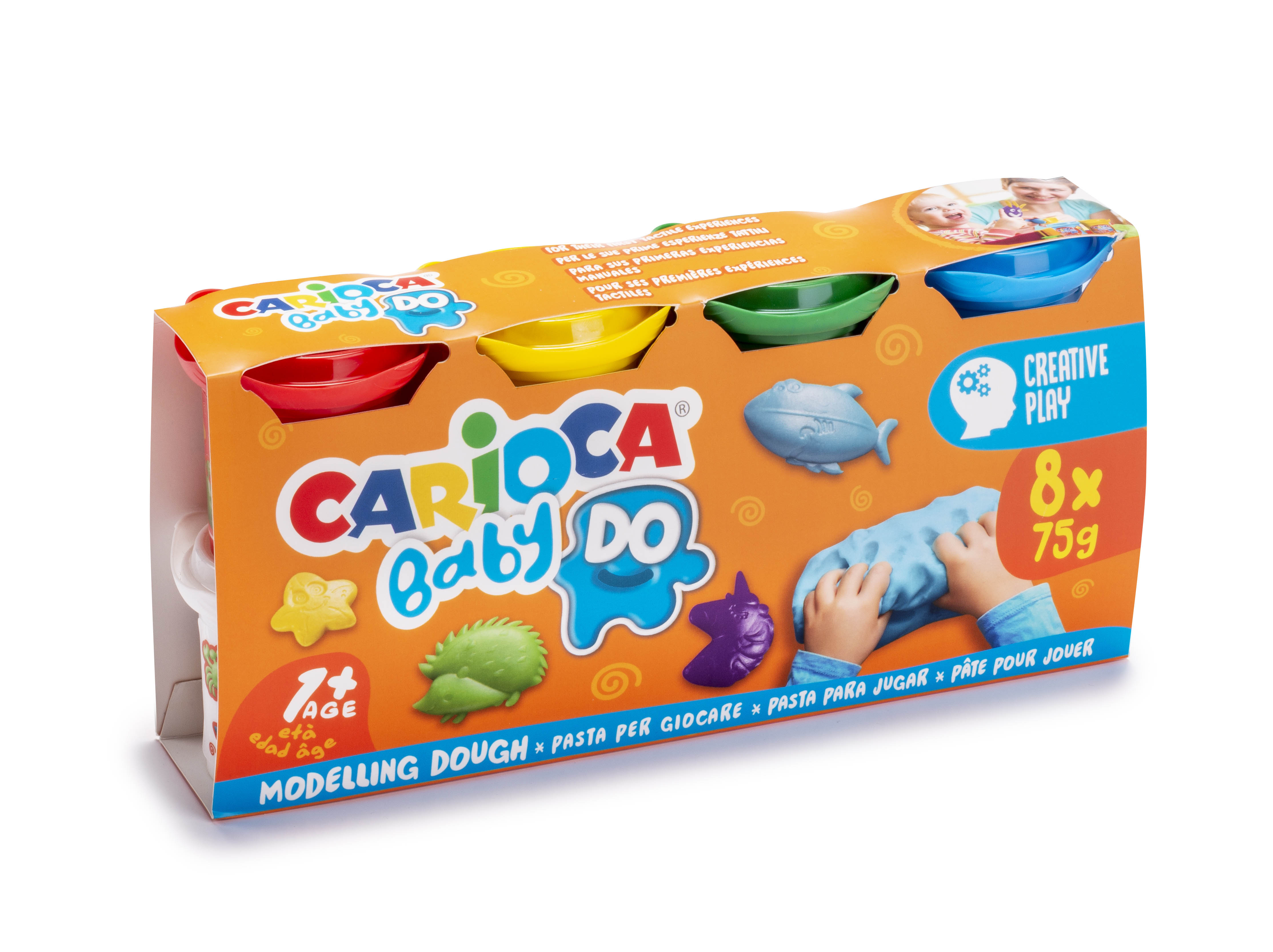 PASTA DE MODELAR CARIOCA BABY DOUGH BOTE 75 G SET DE 8 COLORES SURTIDOS