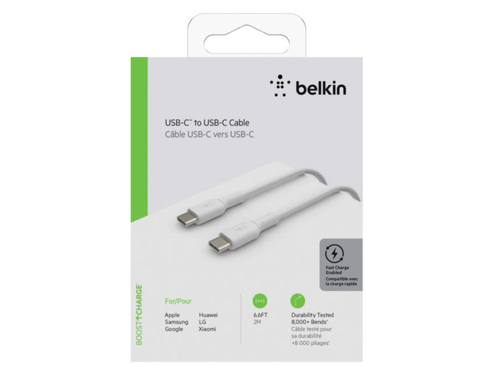 CABLE BELKIN CAB003BT2MWH CABLE USB-C A USB-C BOOST CHARGE LONGITUD 2 M COLOR BLANCO