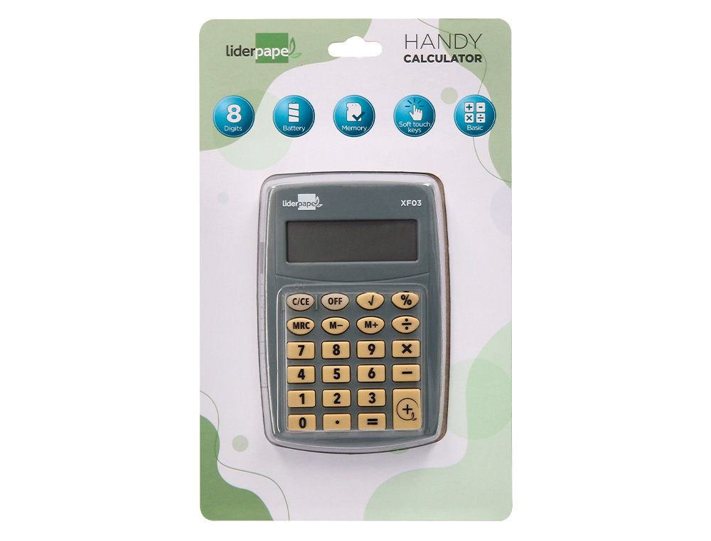 CALCULADORA LIDERPAPEL BOLSILLO XF03 8 DIGITOS PILAS COLOR GRIS 99X64X9 MM