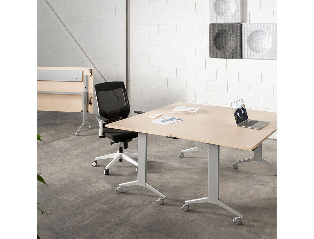 MESA DE OFICINA ROCADA 120X60CM CON TABLERO ABATIBLE 90 ACABADO FD01 GRIS/HAYA