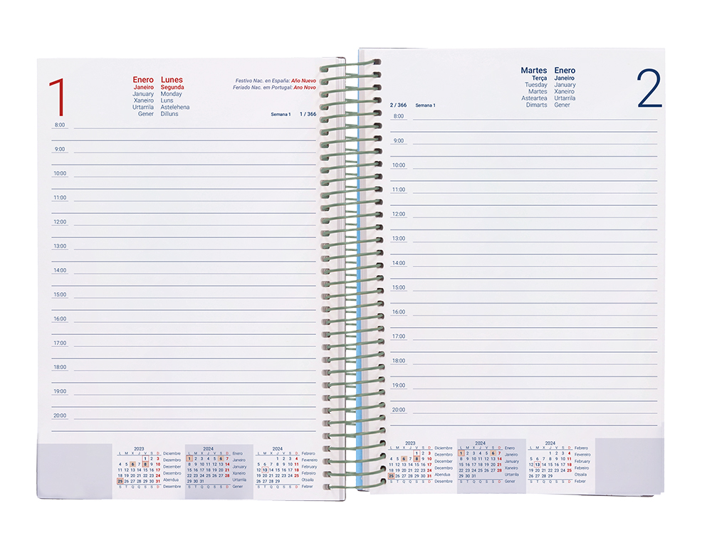 AGENDA ESPIRAL LIDERPAPEL GAZI A4 2024 DIA PAGINA PORTADA POLIPROPILENO PAPEL 70 GR SEOUL