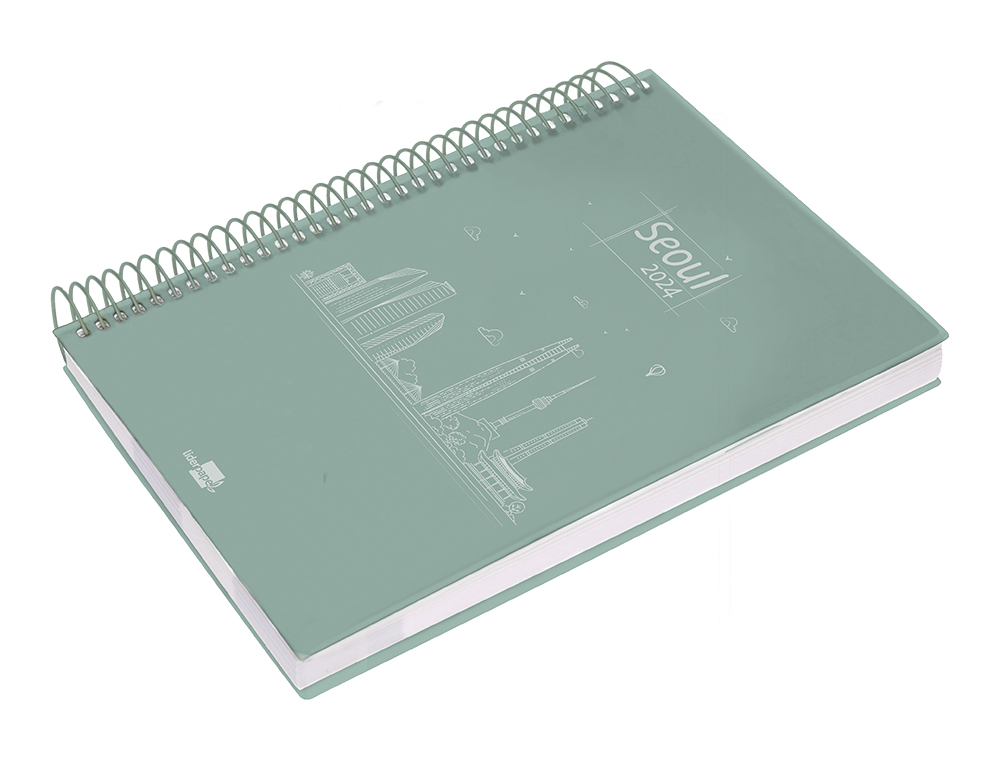 AGENDA ESPIRAL LIDERPAPEL GAZI A4 2024 DIA PAGINA PORTADA POLIPROPILENO PAPEL 70 GR SEOUL