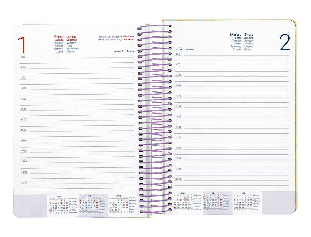 AGENDA ESPIRAL LIDERPAPEL PERISSA A5 2024 DIA PAGINA PAPEL 80 GR DISEO CIRCLE