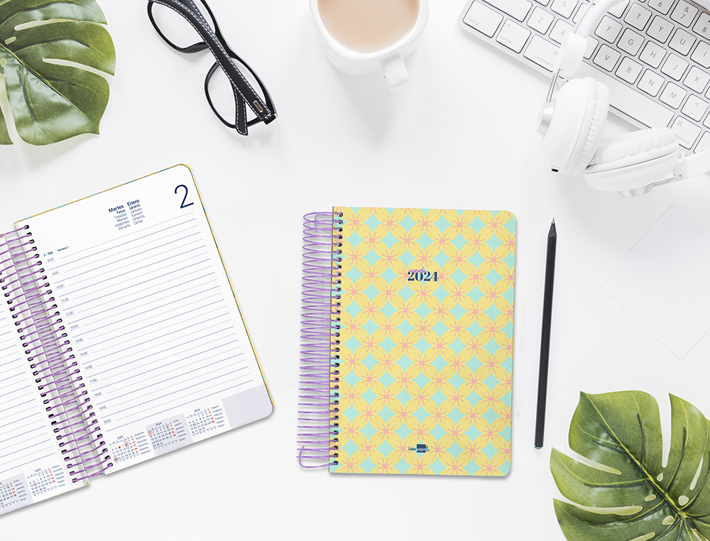 AGENDA ESPIRAL LIDERPAPEL PERISSA A5 2024 DIA PAGINA PAPEL 80 GR DISEO CIRCLE