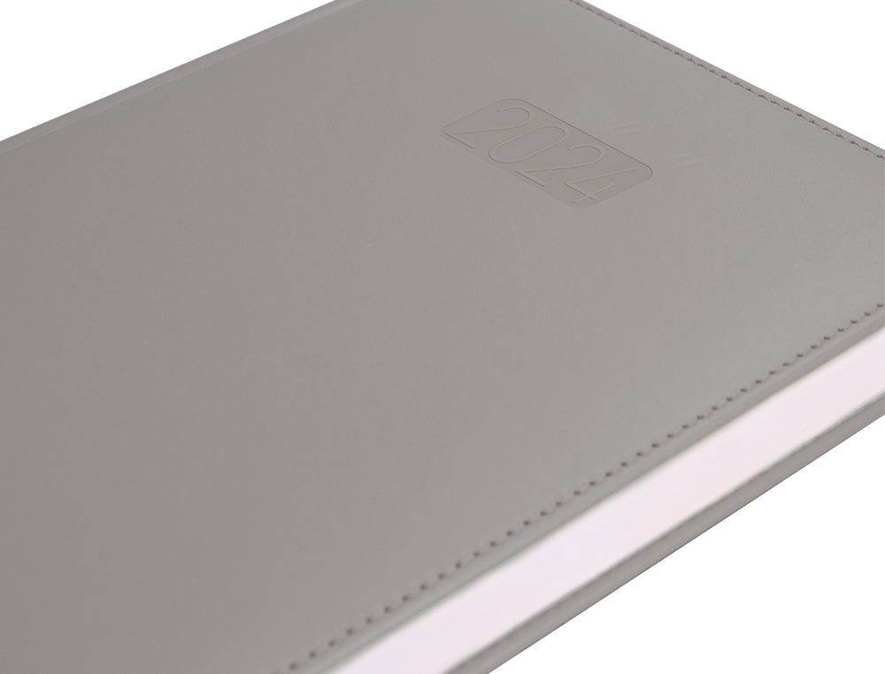 AGENDA ENCUADERNADA LIDERPAPEL CRETA 15X21 CM 2024 SEMANA VISTA COLOR GRIS PAPEL 70 GR