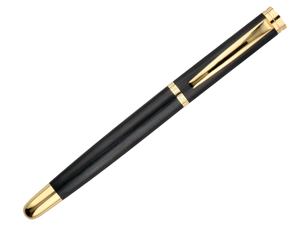 BOLIGRAFO Y ESTUCHE BELIUS PASSION DOR ALUMINIO TEXTURA CEPILLADA COLOR NEGRO Y DORADO TINTA AZUL CAJA DISEO