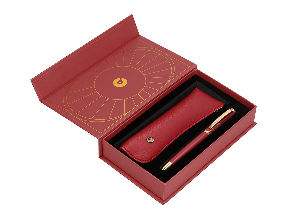 BOLIGRAFO Y ESTUCHE BELIUS SOIREE COLOR ART DECO GRANATE Y DORADO TINTA AZUL CAJA DE DISEO