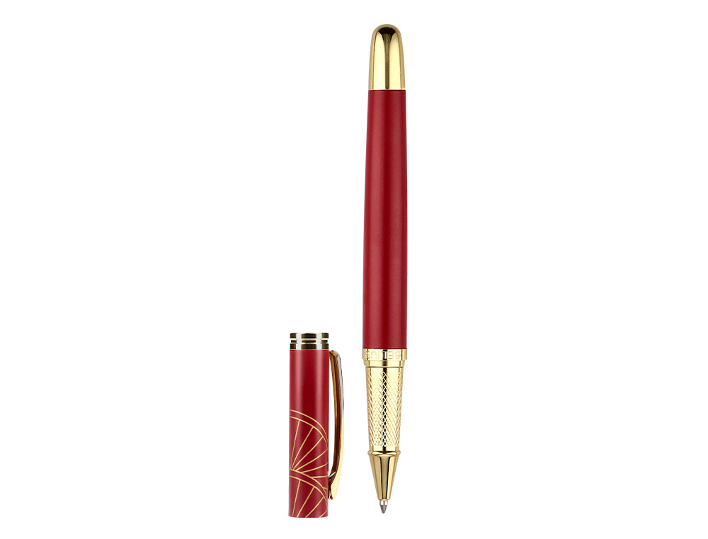 BOLIGRAFO Y ESTUCHE BELIUS SOIREE COLOR ART DECO GRANATE Y DORADO TINTA AZUL CAJA DE DISEO