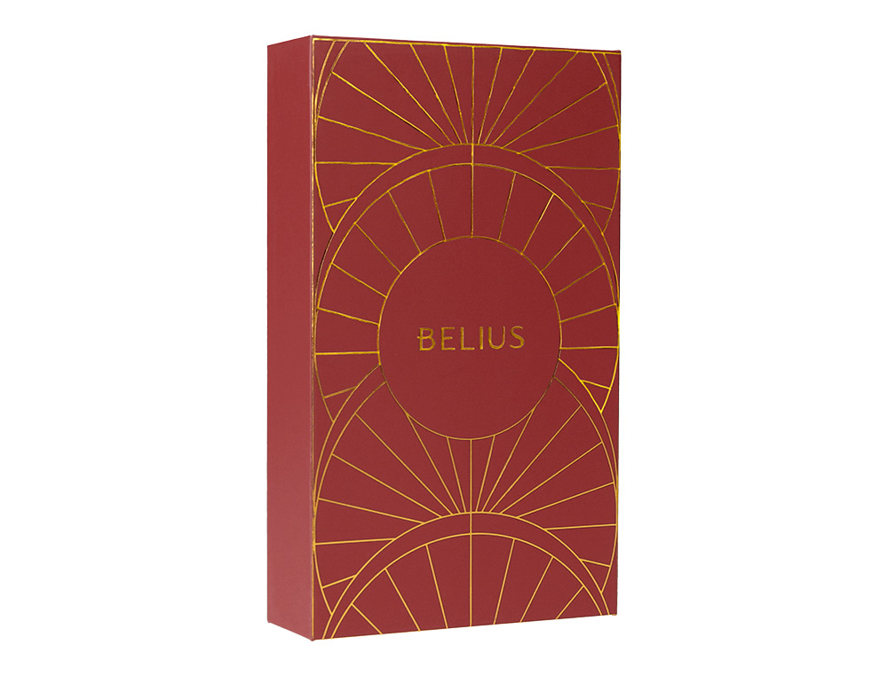 BOLIGRAFO Y ESTUCHE BELIUS SOIREE COLOR ART DECO GRANATE Y DORADO TINTA AZUL CAJA DE DISEO