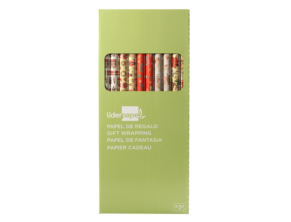 PAPEL DE REGALO LIDERPAPEL NAVIDAD ROLLO ANCHO 70 CM LONGITUD 2 MT GRAMAJE 60 GR DISEOS SURTIDOS