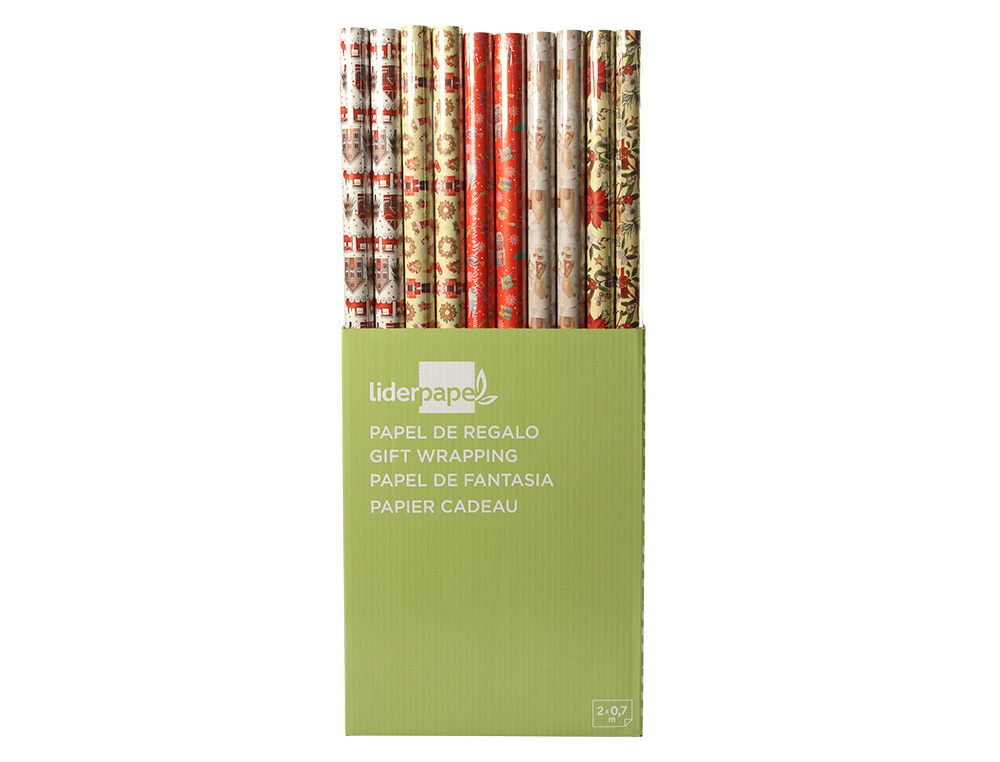 PAPEL DE REGALO LIDERPAPEL NAVIDAD ROLLO ANCHO 70 CM LONGITUD 2 MT GRAMAJE 60 GR DISEOS SURTIDOS