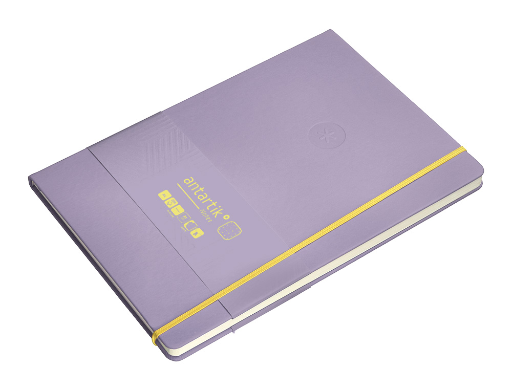 CUADERNO CON GOMILLA ANTARTIK NOTES TAPA DURA A4 HOJAS PUNTOS MORADO Y AMARILLO 100 HOJAS 80 GR FSC