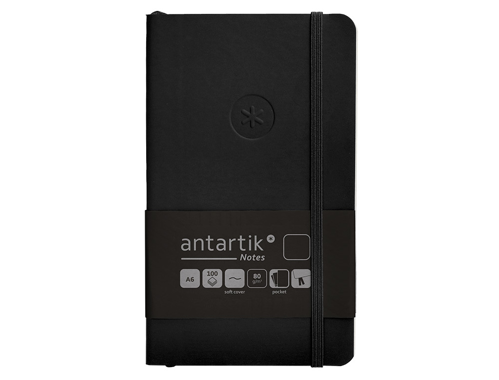 CUADERNO CON GOMILLA ANTARTIK NOTES TAPA BLANDA A6 HOJAS LISAS NEGRO 100 HOJAS 80 GR FSC