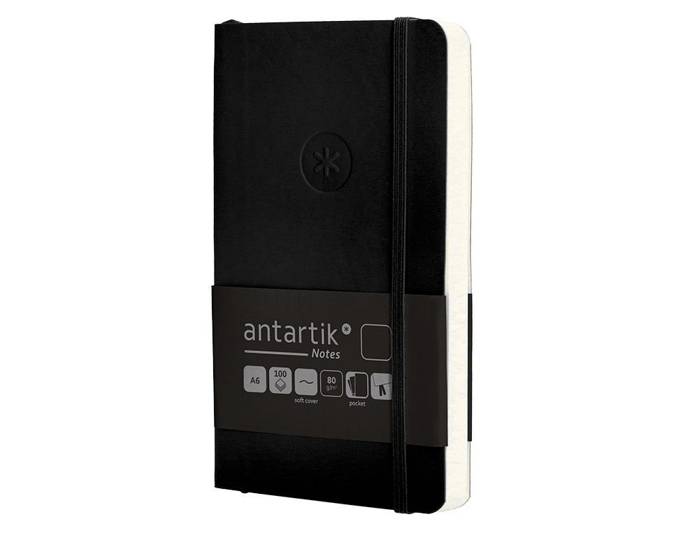 CUADERNO CON GOMILLA ANTARTIK NOTES TAPA BLANDA A6 HOJAS LISAS NEGRO 100 HOJAS 80 GR FSC