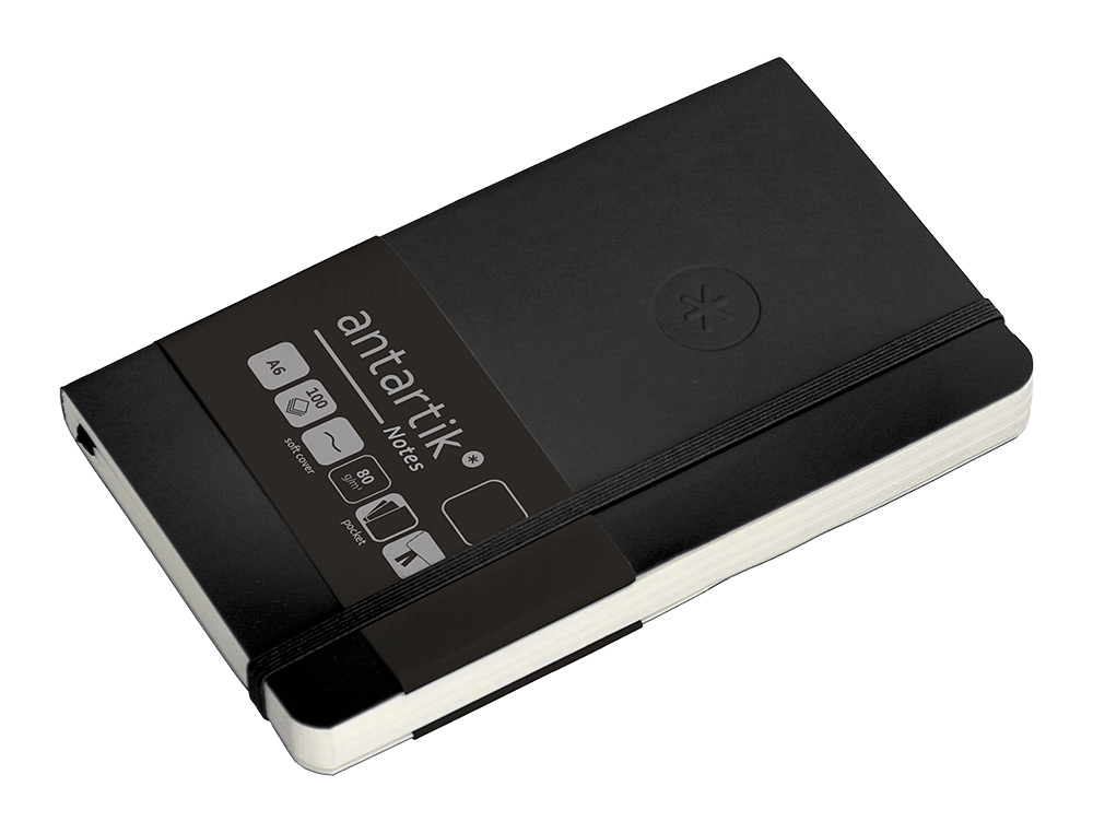 CUADERNO CON GOMILLA ANTARTIK NOTES TAPA BLANDA A6 HOJAS LISAS NEGRO 100 HOJAS 80 GR FSC