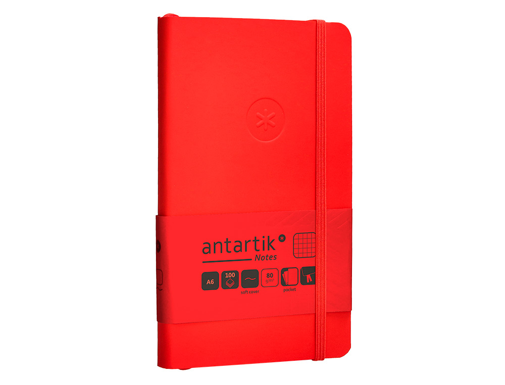 CUADERNO CON GOMILLA ANTARTIK NOTES TAPA BLANDA A6 CUADRICULA ROJO 100 HOJAS 80 GR FSC