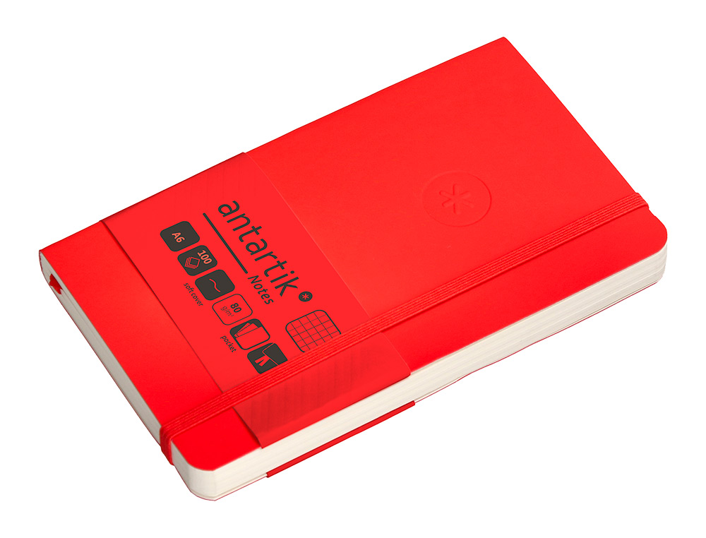 CUADERNO CON GOMILLA ANTARTIK NOTES TAPA BLANDA A6 CUADRICULA ROJO 100 HOJAS 80 GR FSC