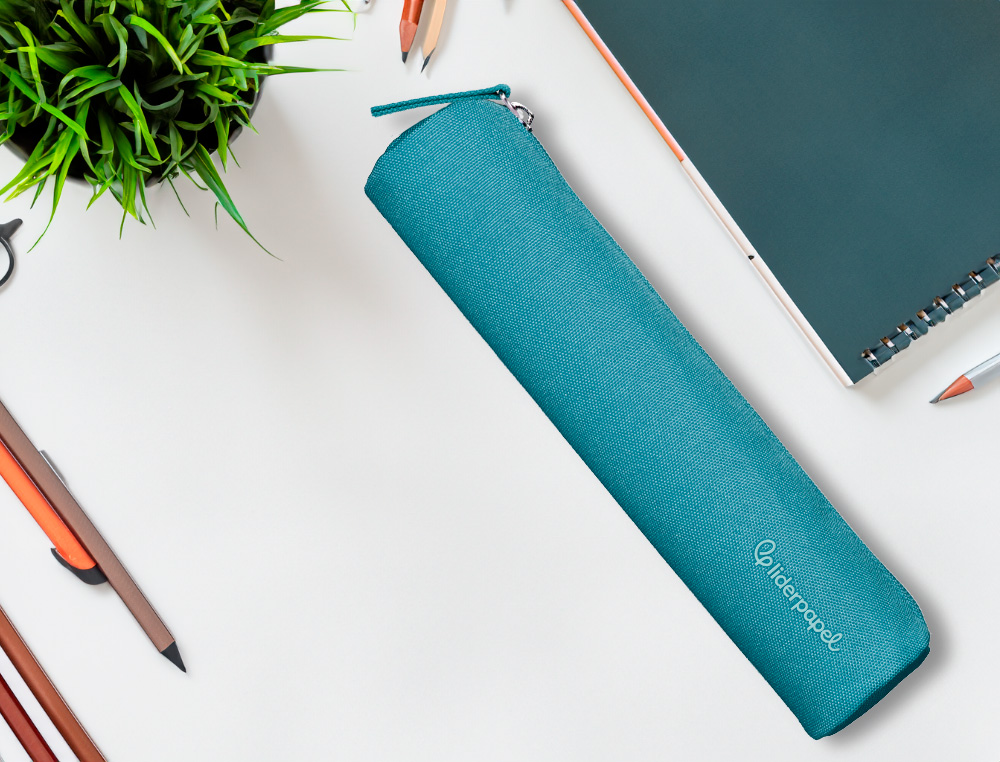 ESTUCHE PORTATODO LIDERPAPEL SLIM CILINDRICO 220X45MM AZULTURQUESA