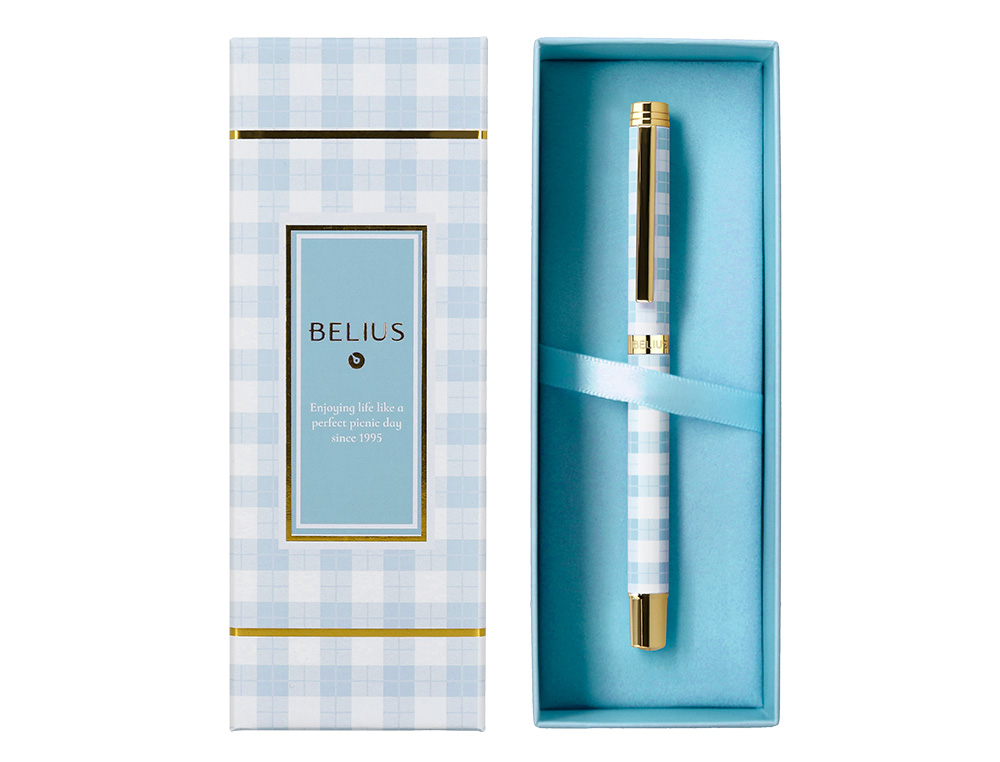 ROLLER BELIUS PERFECT PICNIC DAY ALUMINIO AZUL CELESTE DORADO TINTA COLOR NEGRO CAJA DE DISEO