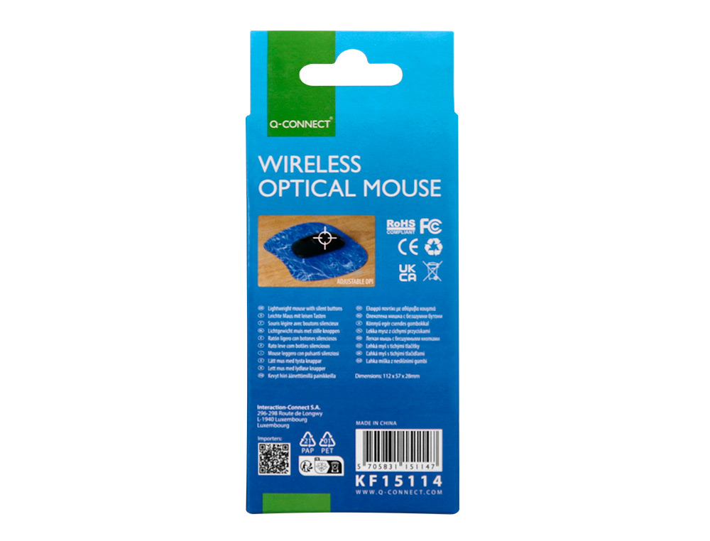 RATON Q-CONNECT OPTICO INALAMBRICO SILENCIOSO DPI 800/1200/1600 PILAS AAA NEGRO