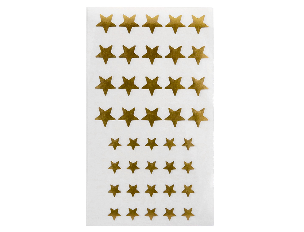 GOMETS LIDERPAPEL AUTOADHESIVO ESTRELLAS DORADAS SURTIDAS BOLSA DE 5 HOJAS CON 200 UNIDADES